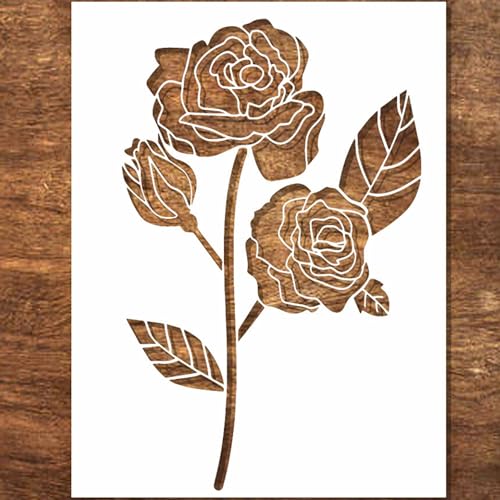 Grand pochoir rose peinture bois toile réutilisable artisanat floral 12x15 po