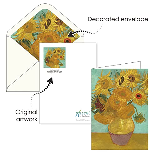 Image of RainCaper Fine Art Keepsake 5x7 Blank Stationery van Gogh Greeting Note Cards With Decorative Envelopes, Gift Boxed Set of 16 | 300 GSM Cardstock (van Gogh Flowers)