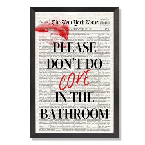 Trendy Funny Bathroom Canvas Wall Art Please DonT Do Coke In The Bathroom Posters Vintage Black And White Newspaper Aesthetic Picture For Home Apartment Dorm Wall Decor 8x10in Framed Flat