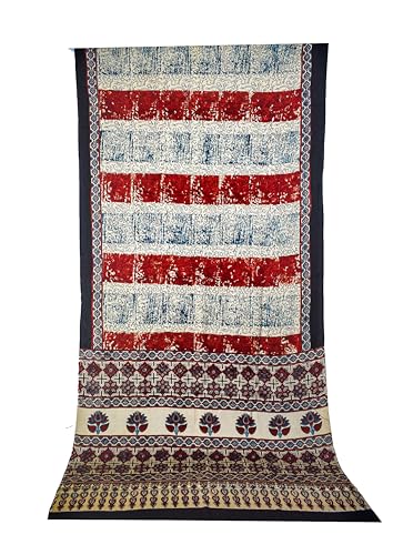 Image of Ethnics of Kutch Ajrakh Modal Silk Saree For Women | Natural Dye Hand Block Print |With Unstitched Blouse Piece | 5.5 Mtr Length (Cream 27A01C)