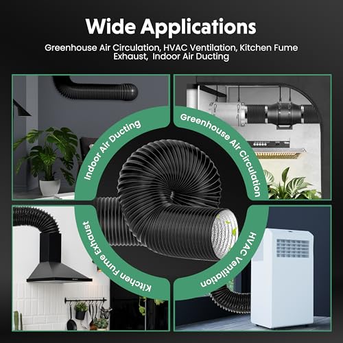 Flexible 6-Inch Aluminum Ducting, Dryer Vent Hose, Heavy-Duty Three-Layer Protection, 8-Feet Long for Heating Cooling Ventilation and Exhaust, Black