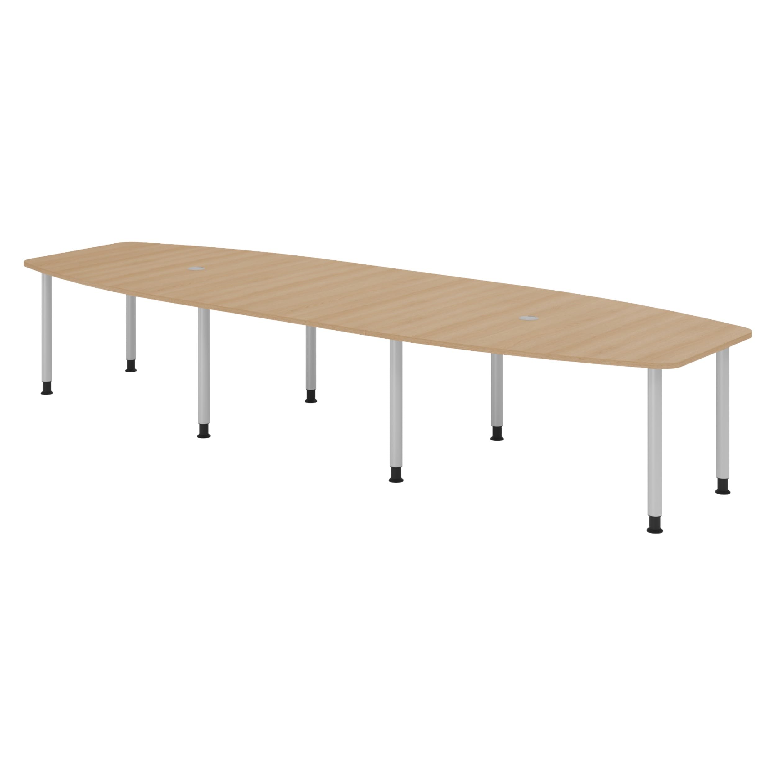bümö Konferenztisch oval 400x130 cm großer Besprechungstisch in Eiche, Besprechungstisch mit Gestell in Silber, Meetingtisch für 14 Personen, XXL-Tisch für Besprechungsraum & Meeting