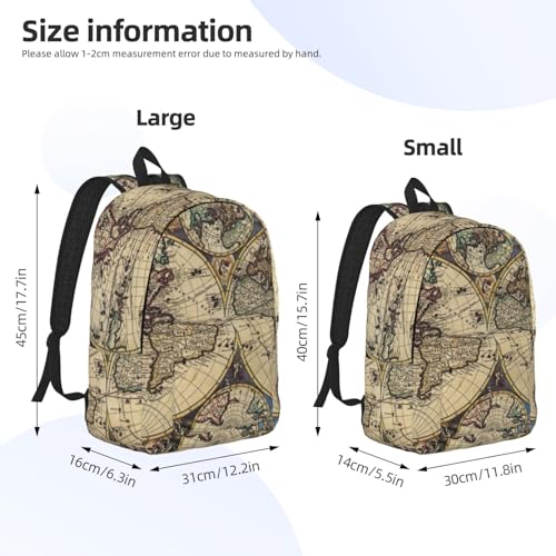 Ancient Map World Globe Print Canvas Backpack Women,Mens Travel Casual Daypack Bookbag For Laptop Work Travel Hiking4