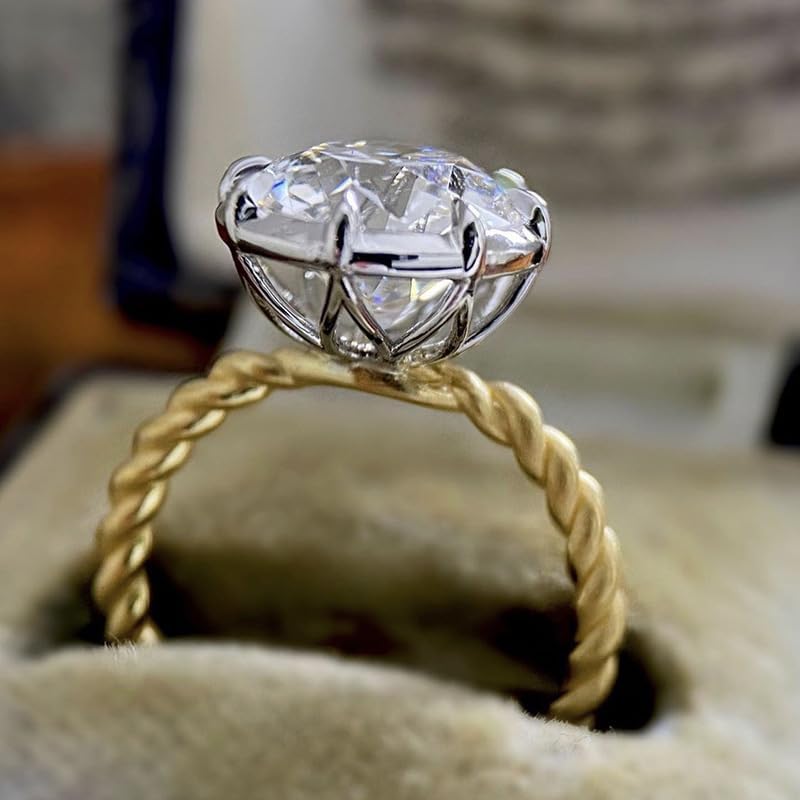 Oval Cut Bridal Ring Solitaire Rope Moissanite Engagement Ring for Women 925 Silver Plated Promise Gifts for Her Gold Knuckle Women Rings 10# - Image 3
