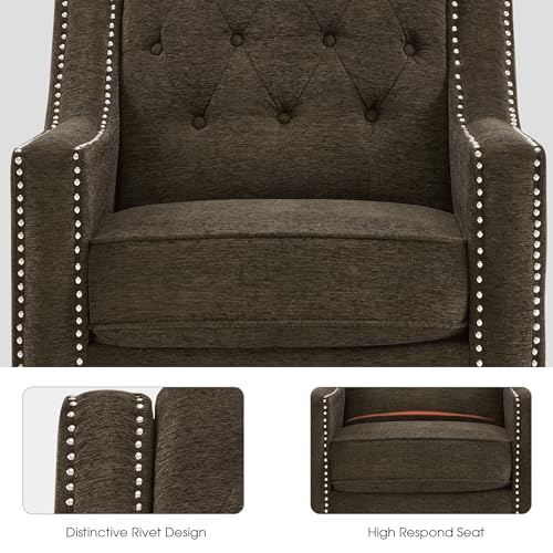 Sillón Moderno Chenille Marrón con Patas Altas miniatura 7