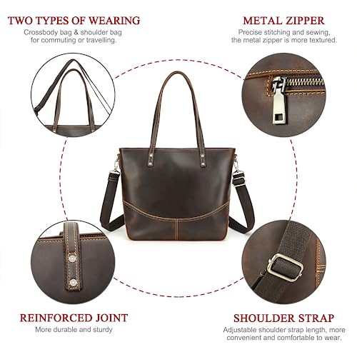 Image of Top Grain Leather 14.2 inch Laptop Tote Bag Briefcase for Man & Woman, Vintage Design & Adjustable Strap, Fits to 14.2 inch MacBook Pro /Air, Shoulder Bag Handbag for Office /Travel, Coffee 14.2 Inch