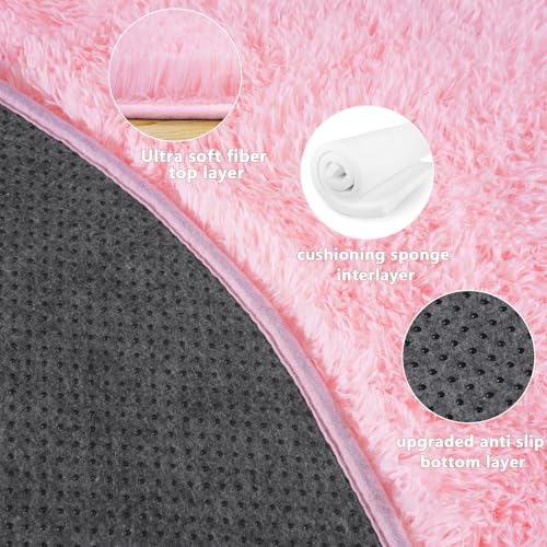 5'x5' Round Pink Rugs for Girls Bedroom, Ultra Soft Fluffy Circle Rug for Kids Room, Cute Shag Rugs for Living Room Playroom Tent Castle Home Decor Rug