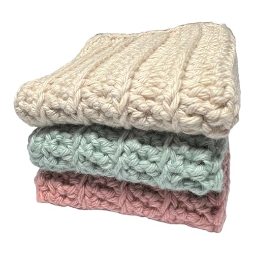 Handmade Crochet Washcloths, 100% cotton washcloths set of 3, Dish Towels, dish cloths, Baby wipes, Baby washcloths, Spa Cloths, Rose Pink, Sage and Linen Cotton Wash Cloths set of 3.