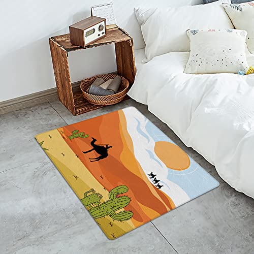 Summer Cactus Botanical Door Mat - Leather Front Door Mat Non-Slip Kitchen Runner Rugs, Tropical Desert Camel Blue Sky Waterproof Floor Mats Indoor Outdoor Welcome Doormat For Doorway/Bathroom 24"X36" #TOP3