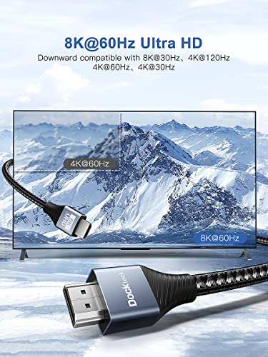 Dockteck 8K Hdmi Cable 3Ft | High Speed Hdmi To Hdmi Cables 2.1, Braided Cord 48Gbps 120Hz 60Hz Support Earc Dolby Vision Hdr 10 Hdcp 2.2 & 2.3, Compatible With Roku Tv Ps5/4 Hdtv Xbox Blu-Ray #TOP1