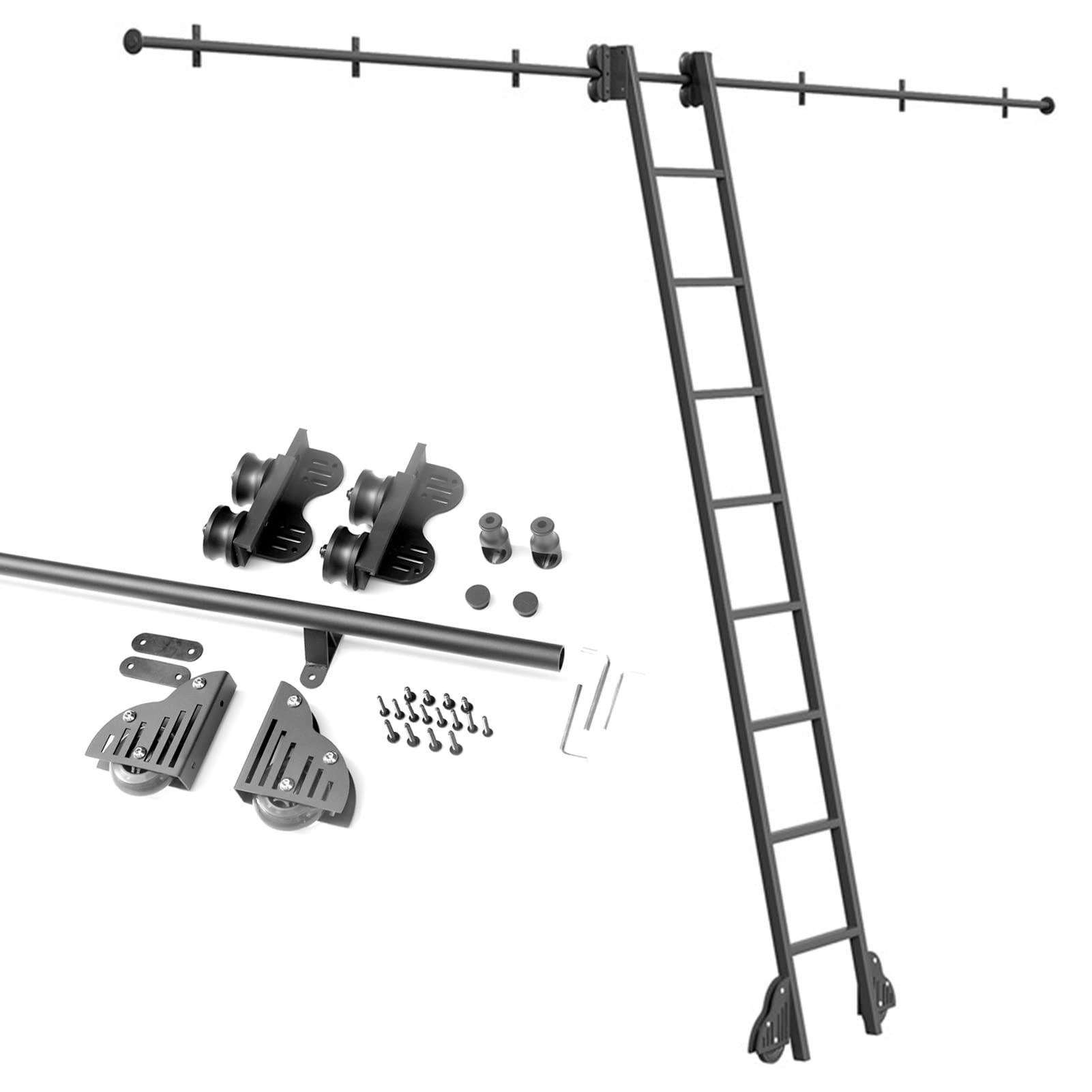 Kit de porte de grange coulissante pour échelle de bibliothèque et quincaillerie rail de 3,3 à 20 pi