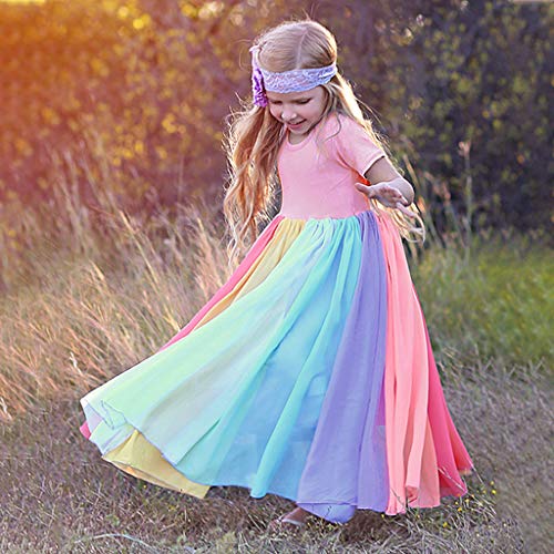 Vestido de festa de princesa Rainbow Dress Splice Pageant Girls Kids Birthday Girls 4 anos (rosa, 5-