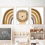 Chambre D'Enfant-Ensemble de 3 Affiches et Gravures de Pépinière Rêve Arc-En-Ciel de Lion Art Mural Toile Peinture Salle de Bains Mur Photos Pour Bébé Chambre D'Enfant Décor-50*70Cm (Sans Cadre)