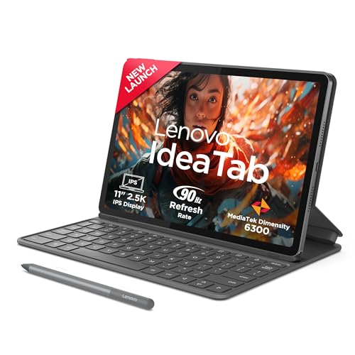 Image of Lenovo Idea Tab with Folio Keyboard + Tab Pen | Wi-Fi + 5G |11 inch Display, 2.5K Resolution, 90Hz Refresh|8GB RAM, 256GB ROM| MediaTek Dimensity 6300| 7040mAh|4 Speakers| USB-C| Luna Grey