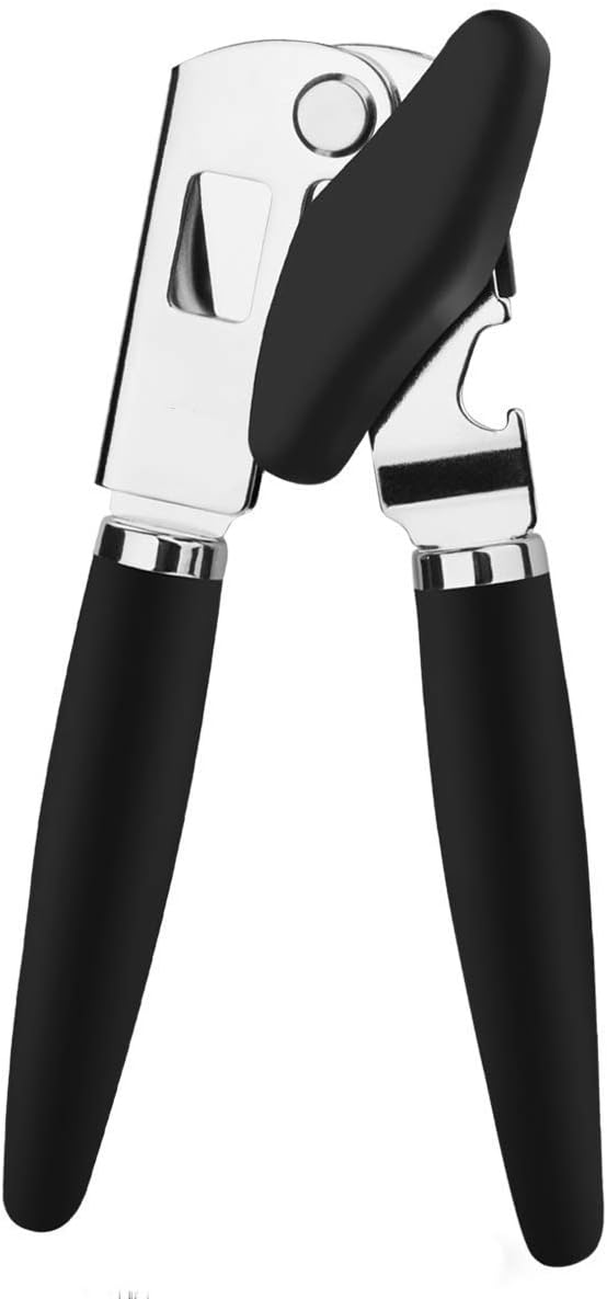 Can Opener Manual Smooth Edge for Seniors With Arthritis - NO RUST Manual Can Opener Commercial Grade Stainless Steel Heavy Duty with Good Grips, Black