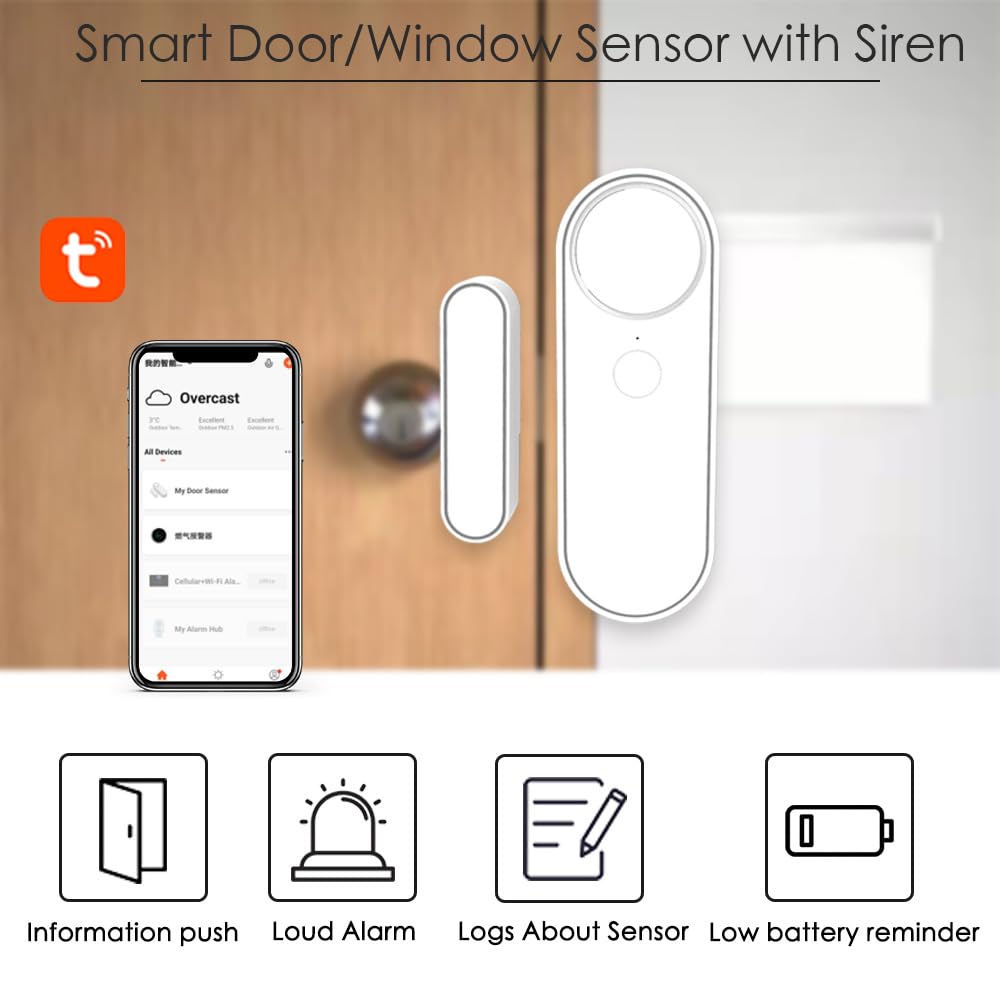 Alarma De Puerta Y Ventana Ty App 2.4g Wifi Alarma Antirrobo Con Sensor Magnético Inalámbrico, Sensor De Alarma De Puerta Y Ventana Adecuado Para El Hogar, Niños, Seguridad De Apartamentos