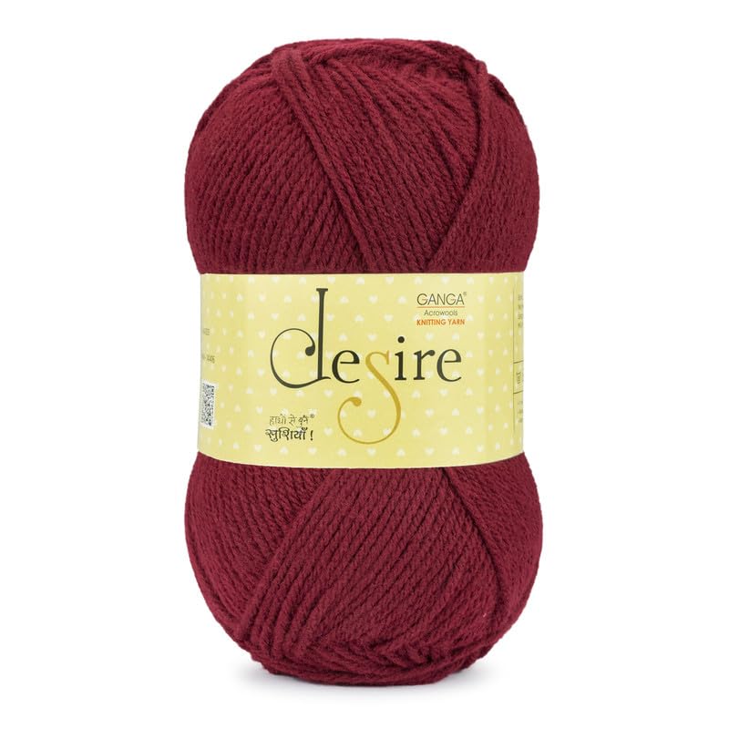Image of Ganga Acrowools Acrylic Desire Hand Knitting and Crochet Yarn. Pack of 1 Ball - 100Gms. Shade No - DSR039, Milano Red
