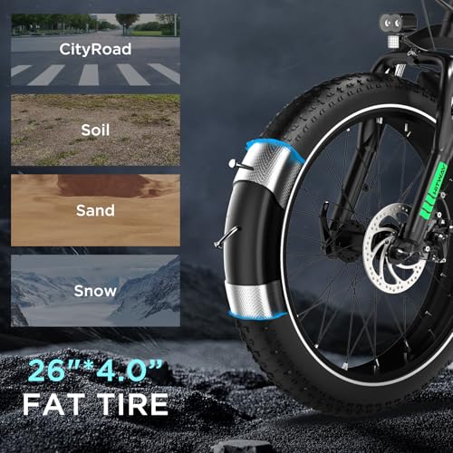 HITWAY E Bike Elektrofahrrad für Erwachsene 26 Zoll 4.0 Fat Tire Ebikes, 48V 15Ah Mountain E-MTB Fahrrad,Pedelec,7 Gang,bis 70-150km – Bild 6