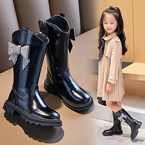 Toddler Little Big Kids Girls Winter Fashion Waterproof Leather Knee High Boots Outdoor Mid Calf Combat Riding Boots Shoes2