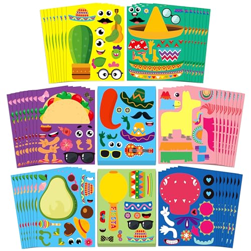 CY2SIDE Mexican Character Face Sticker - 64Pcs DIY Make Your Own Face Stickers Set for Kids, Mexican Fiesta Easter Party Favors, Cinco De Mayo...