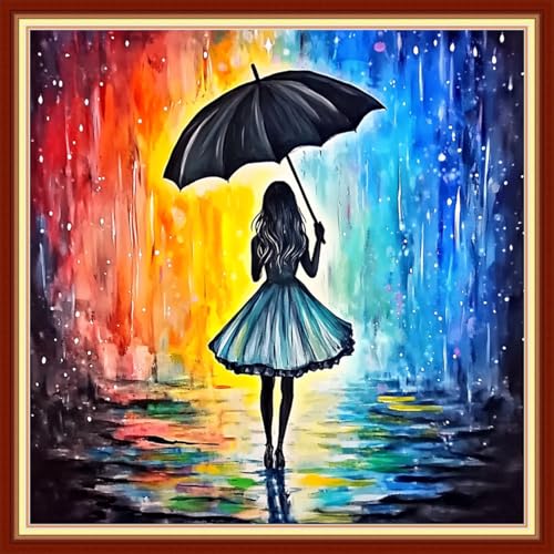 Image of Redxing Stamped Cross Stitch Kits Embroidery kit for Beginners Adults Full Range of Embroidery Patterns Starter Kits DIY Printed Cross Stitch Kits Needlepoint Kits 11CT-Umbrella Girl 18x18 inchs