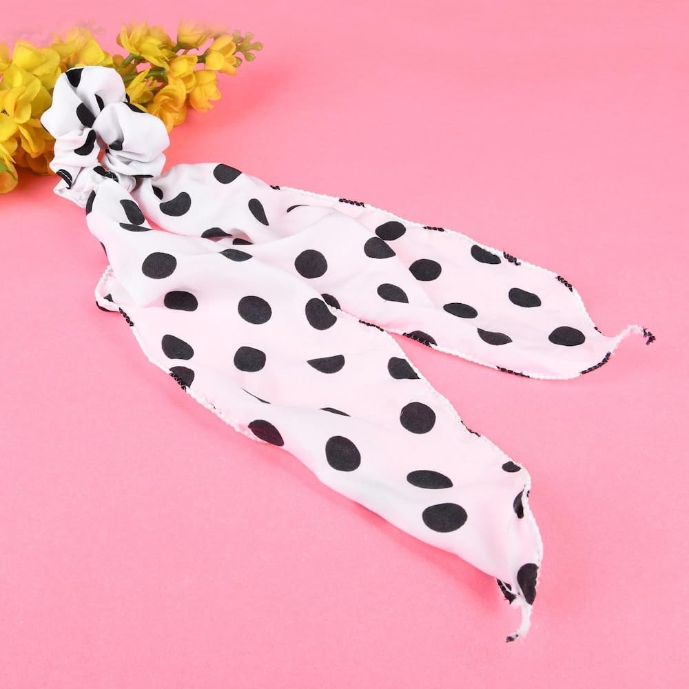 Pirv® Polka Dots Hair Scarf Scrunchies, Elastic Hair Ties, 2 In 1 Ponytail Holder Hair Scarves For Girls And Women, Fashion Accessories For Parties Function & Birthday Gifts (White, Set Of 2)-image-37