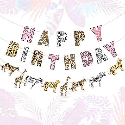 Cheetah Print Birthday Banner, Animal Print Garland, Jungle Safari Birthday Decorations for Girls 1st 2nd 3rd Birthday, Pink Safari Birthday Supplies Cover