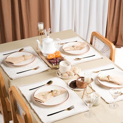 Ivory Natural Chindi Placemats 13x19 Inches - Set of 6 Pure Cotton Eco-Friendly Reversible Tablemats for Kitchen Dining