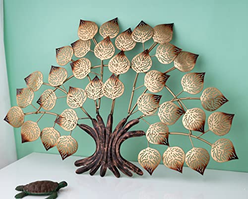 Image of Artemade Metal Tree Shape Wall Hanging | Iron Decorative Wall Mounted Art Sculpture for Home, Living Room & Bedroom | Golden Leaf Design | Premium Wall Decor Showpiece (30 x 30 x 5 cm)