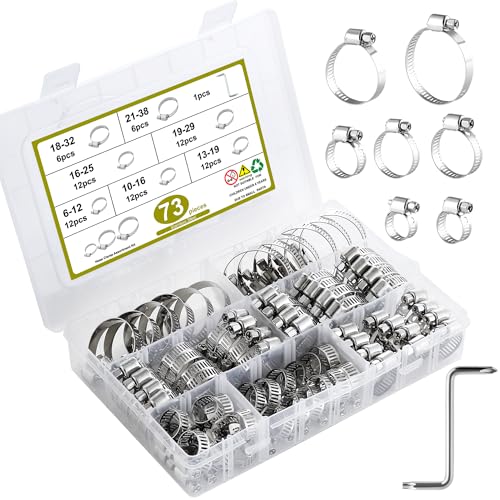 Goldeluxe 73 pezzi fascette metalliche regolabili 6-38mm, fascette stringitubo inox set con 7 misure e cacciavite, adatte per acqua, auto, tubo gas cucina e uso domestico