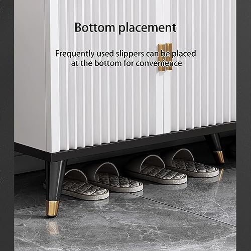 Shoe Storage Cabinet Cabinets Hallway Slim Cupboard Cupboards Hallways Slimline，Luxurious White Gold Ottoman Bench, Modern Shoe Storage Organizer with Hidden Cabinet Doors, Stylish Shoe Rack