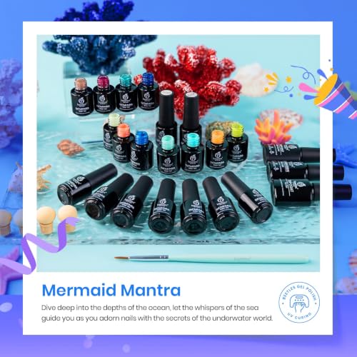 Image of Beetles Purple Gel Nail Polish Set, 20 Colors Mermaid Gel Polish | Blue Green Pink Purple Shimmer Glitter Mermaid Gel Polish Kit with Base Top Coat Soak off Uv Nail Art Spring Gifts for Women