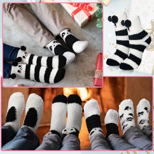 Image of Skicuff 6 Pairs Women Fuzzy Socks Bulk Slipper Warm Sleeping Crew Socks for Women Men Microfiber Soft Holiday Teacher Gifts