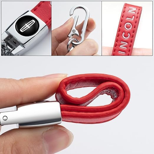 Leather Car Keychain, for Lincoln MKS, MKT, MKX, Navigator, Continental MKC MKZ Series Car Key Chain Ring Accessories for Men and Woman Red - Image 3