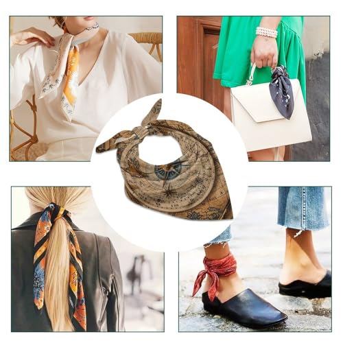 Compass And Old World Map Head Scarf Like Silk Scarf Lightweight Fashion Satin Hair Bandanas for Women Boho Headscarf Hair Wrap Bandana Headband Handkerchief Silk Scarves for Bag Purse Neck 18 Inch4