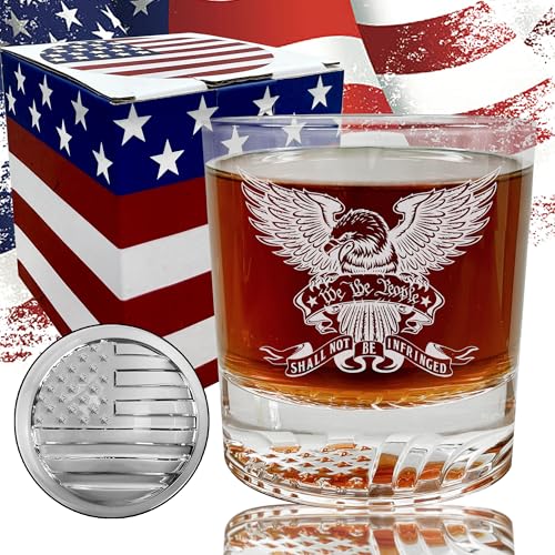American Eagle Whiskey Glass - USA Flag Bottom 12oz Bourbon Glasses, Whiskey Gifts For Men Dad, USA Patriotic decorations, Fathers Day, Retirement, Eagle - United States 250th Glass