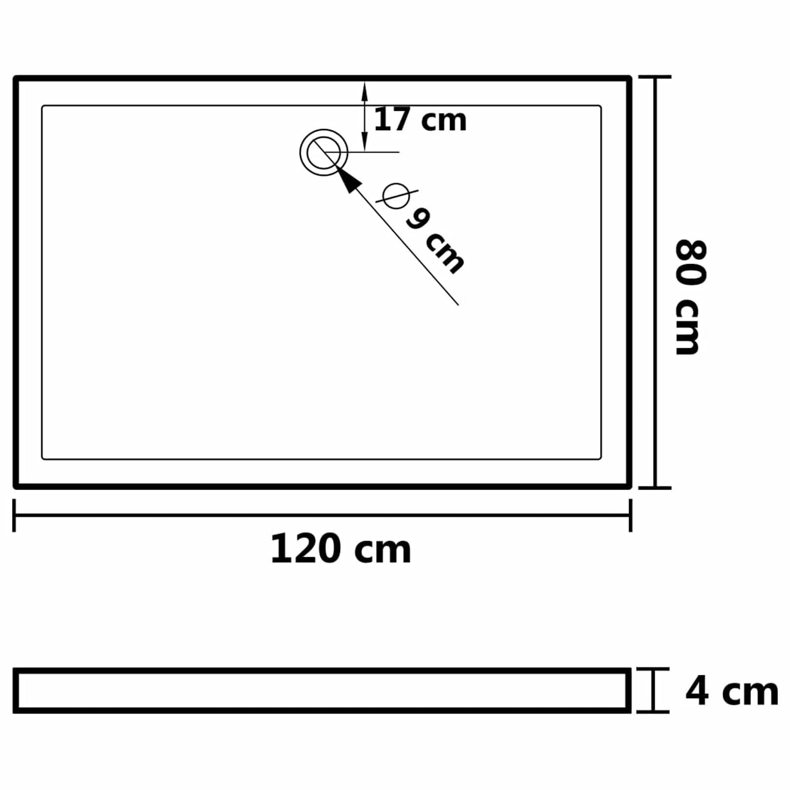 Plato de Ducha Rectangular Negro ABS 80x120 cm Mamparas De Ducha