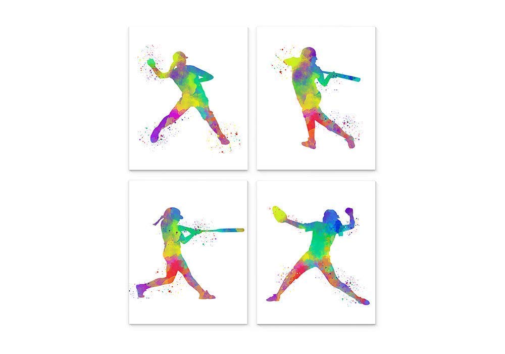 Softball Player Sport Abstract Wall Art Print 8x10