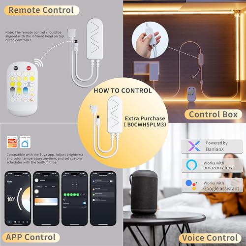 Image of MIWISE CCT COB LED Strip Light Tunable White,20ft /6.1m Dimmable 2700K-6500K CRI90+ 24V LED Tape Light,for Under Cabinet Bedroom Kitchen DIY Lighting(Power Supply & Controller NOT Included)