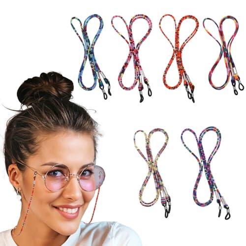 Image of 6 Pcs Eyeglasses Strap for Women Men, Bohemian Eyeglass Strap, Multicolor Eyeglass Chain, Leather Eye Glasses Holders Around Neck Lanyard Braided Accessory Chain