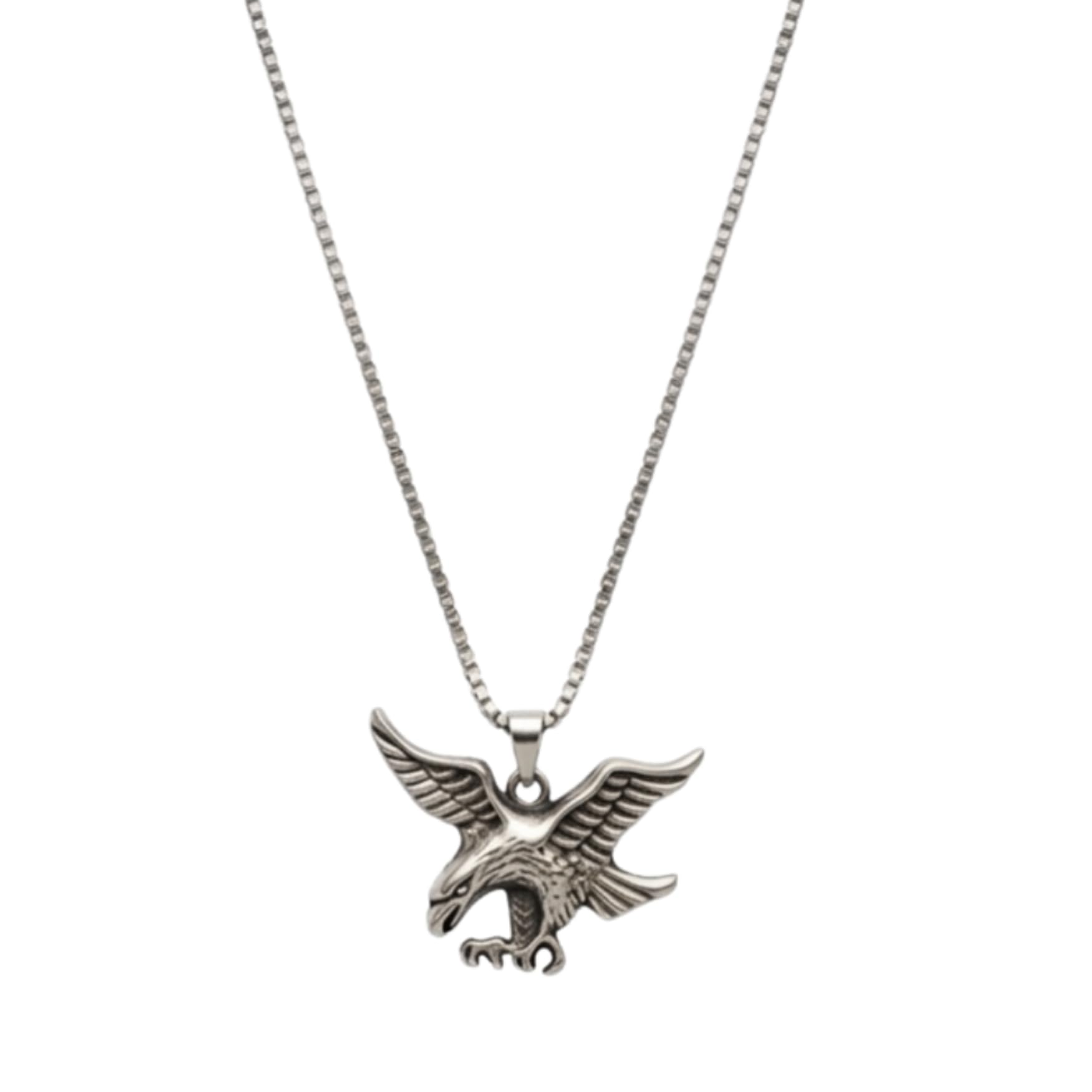 czardonic Silver Plated Eagle Pendant Necklace for Men and Women Flying Hawk Bird Locket with Box Chain Animal Fashion Jewellery for Boys-picture-34
