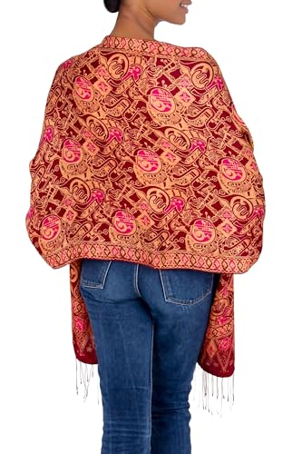 NOVICA Artisan Handmade Silk Batik Shawl Artisan Crafted Geometric Patterned Accessories Shawls Red Aurora Strawberry Ice Cashmere Rose Pink Quartz Yarrow Indonesia ' Jakarta Lady'2