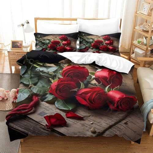 Linge de lit imprimé roses en microfibre douce avec fermeture éclair IOFEER - 3