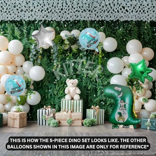 Image of KITTER (Pack Of 5) Balloons Dino King Theme Happy Birthday Balloon Set, Dinosaur Birthday Balloons, Dinosaur Theme Decoration Set (Foil) | 5 Pc Dinosaur Balloon Set for Kids Birthday Party, Multicolor