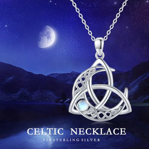 Celtic Moon Necklace 925 Sterling Silver Crescent Necklace Celtic Knot Triangle Necklace Good Luck Irish Gifts for women Girls 7