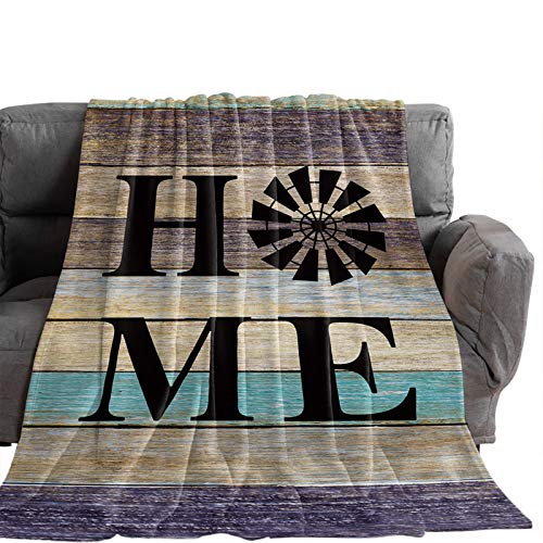 Fleece Throw Blanket Farmhouse Windmill Home Text Warm Flannel Blankets Cozy Bed Throws All Season Use For Kids/Baby/Girl/Boy/Adult Farm Retro Wood Plank 40"X60" #TOP1