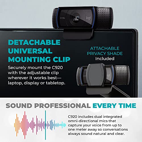 Logitech Webcam C920 Hd Pro Bundle With Tripod, Privacy Shutter & Cleaning Cloth - Privacy Cover Computer Webcam Microphone - 1080P Streaming Wide Angle Video Camera - 1080P Desktop Web Camera #TOP4