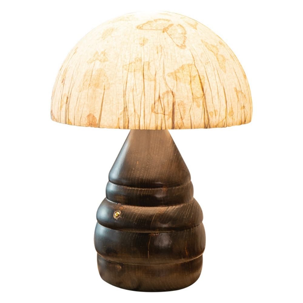 Lampada da tavolo in legno cinese, luce ambientale sul comodino | Legno massello, paralume in tessuto dipinto a mano, controllo touch, stile cinese, luce