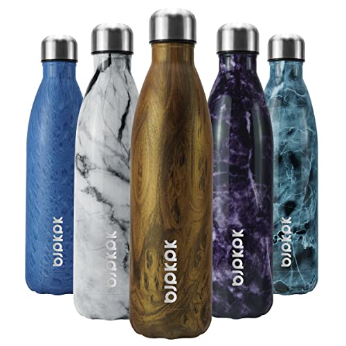 Image of BJPKPK Stainless Steel Water Bottles 25oz Insulated Water Bottles,Keep Cold for 24 Hours and Hot for 12 Hours,BPA Free,Teakwood