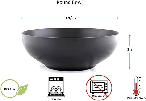 Lucky Star (redondos, melamina tazones Bibimbap Pho fría sopa de fideos Ramen Bol, 712" X 212" H O 812" X 278" H, Negro, Estilo de Corea, Negro